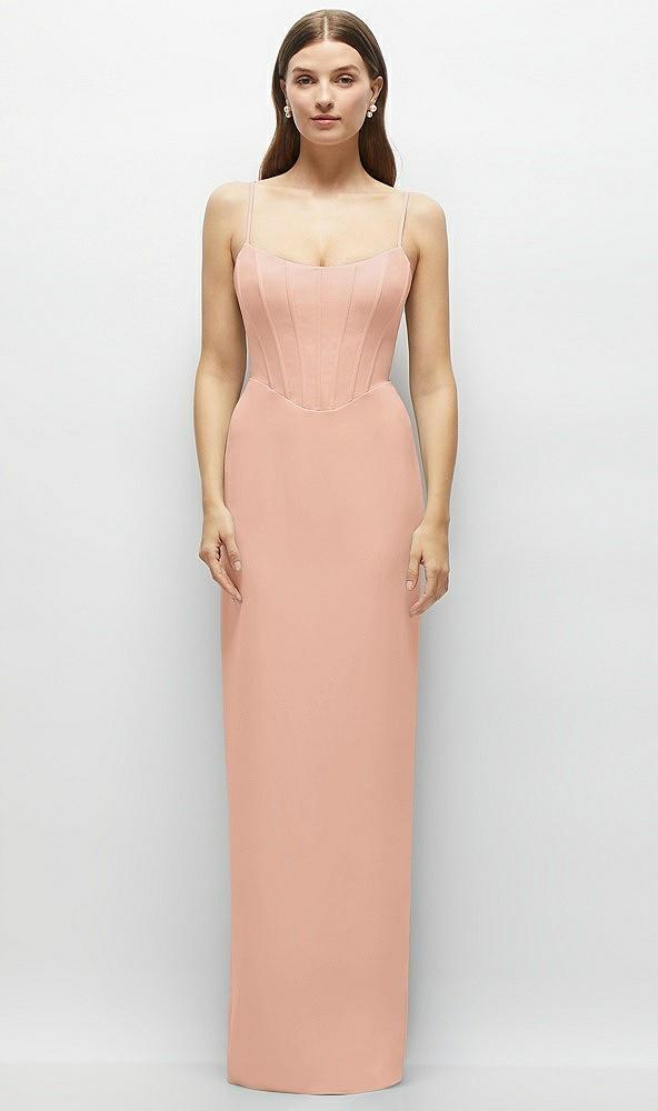 corset-style crepe column maxi dress with adjustable straps