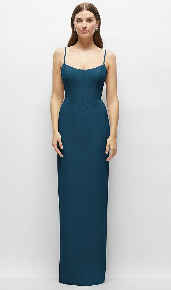 corset-style crepe column maxi dress with adjustable straps
