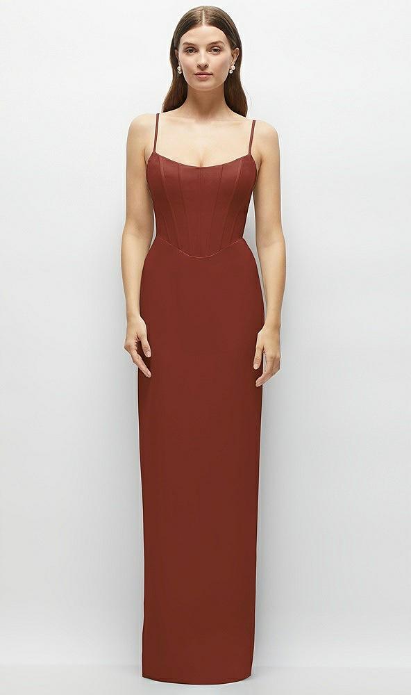corset-style crepe column maxi dress with adjustable straps