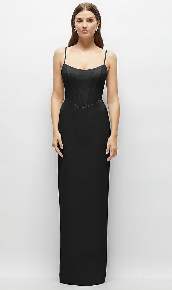 corset-style crepe column maxi dress with adjustable straps