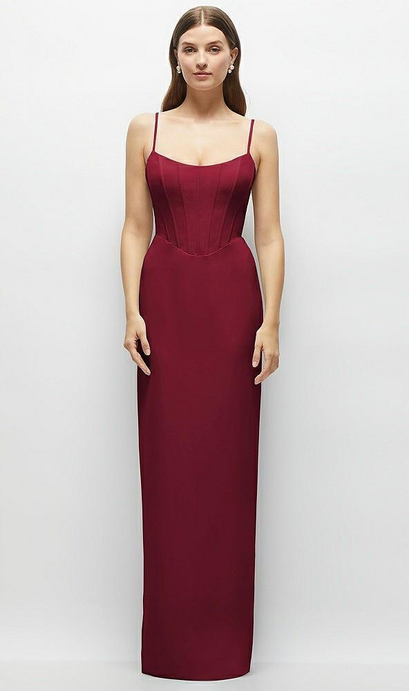 corset-style crepe column maxi dress with adjustable straps