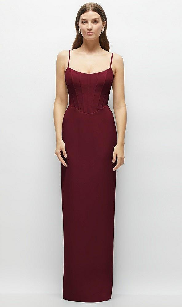 corset-style crepe column maxi dress with adjustable straps