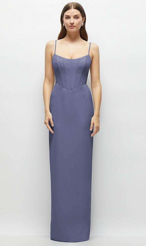 corset-style crepe column maxi dress with adjustable straps
