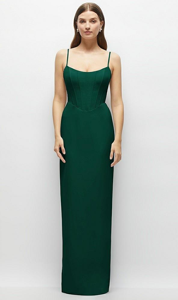 corset-style crepe column maxi dress with adjustable straps