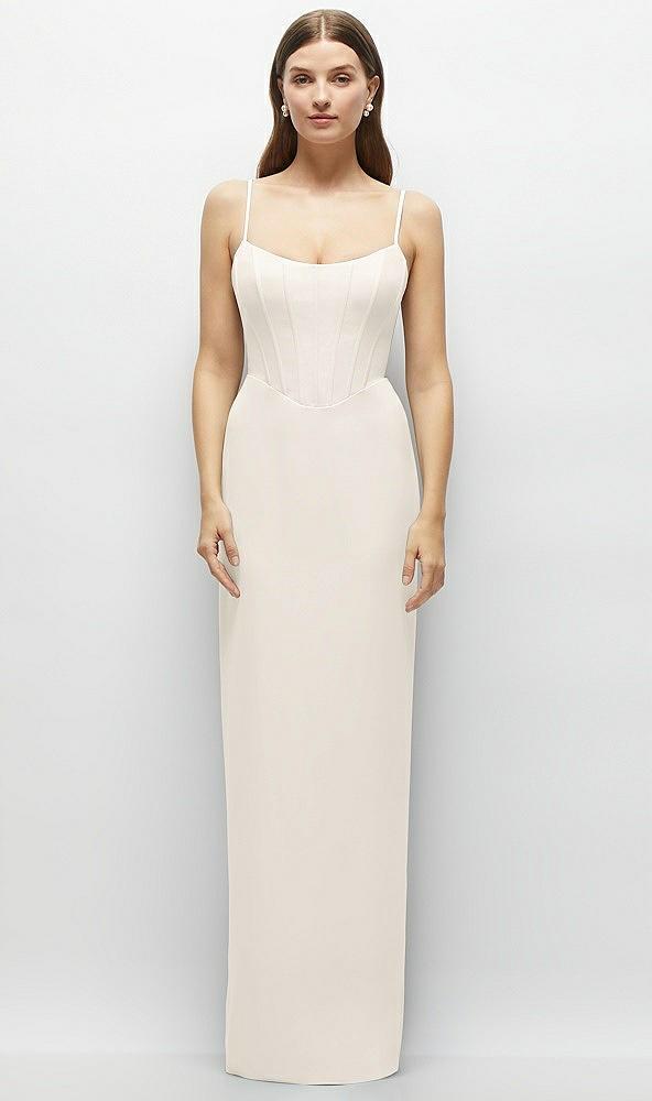corset-style crepe column maxi dress with adjustable straps