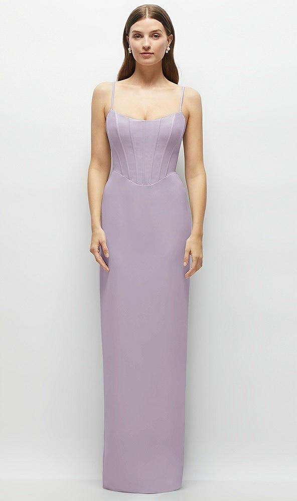 corset-style crepe column maxi dress with adjustable straps