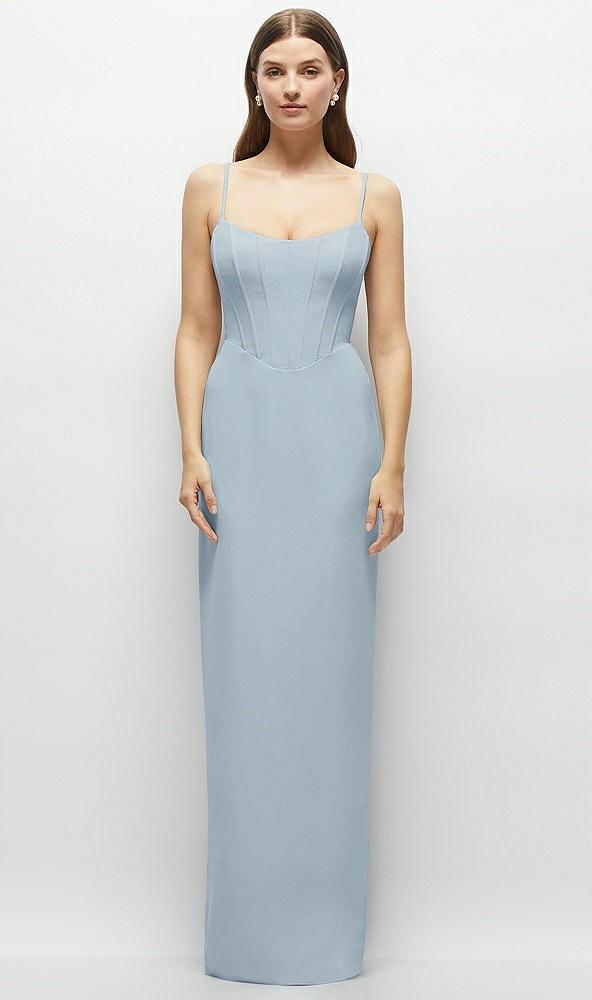 corset-style crepe column maxi dress with adjustable straps