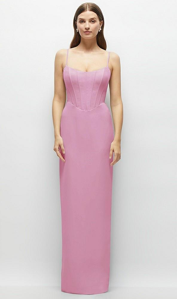 corset-style crepe column maxi dress with adjustable straps
