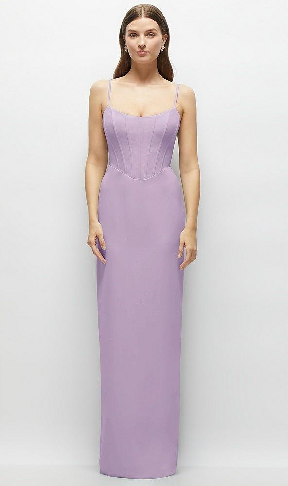 corset-style crepe column maxi dress with adjustable straps