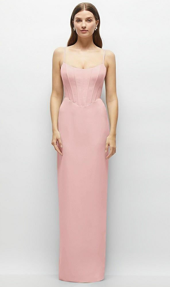corset-style crepe column maxi dress with adjustable straps
