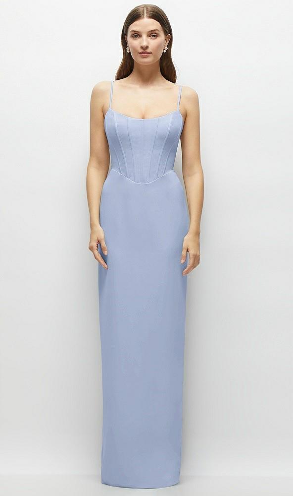 corset-style crepe column maxi dress with adjustable straps