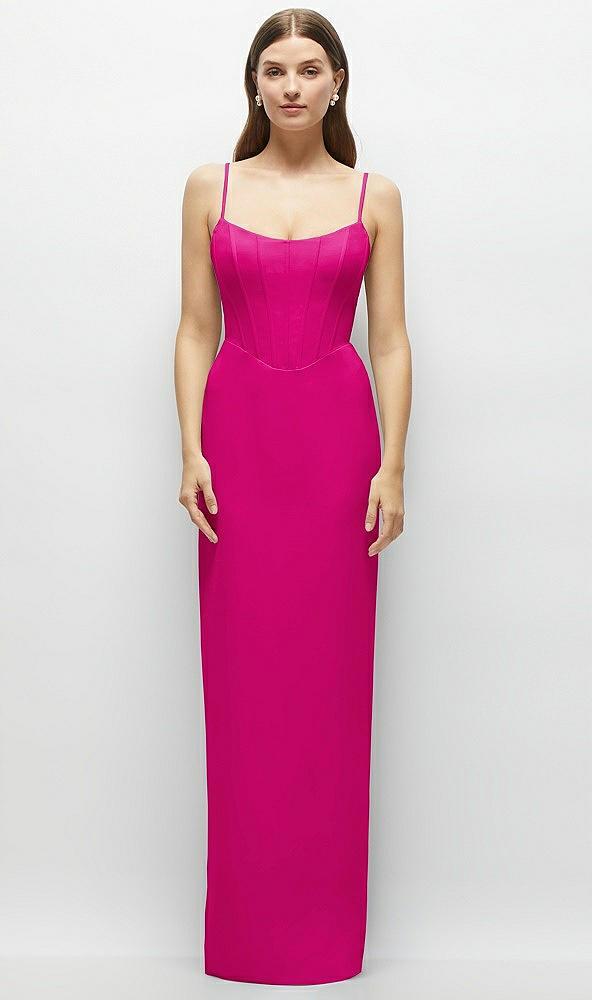 corset-style crepe column maxi dress with adjustable straps