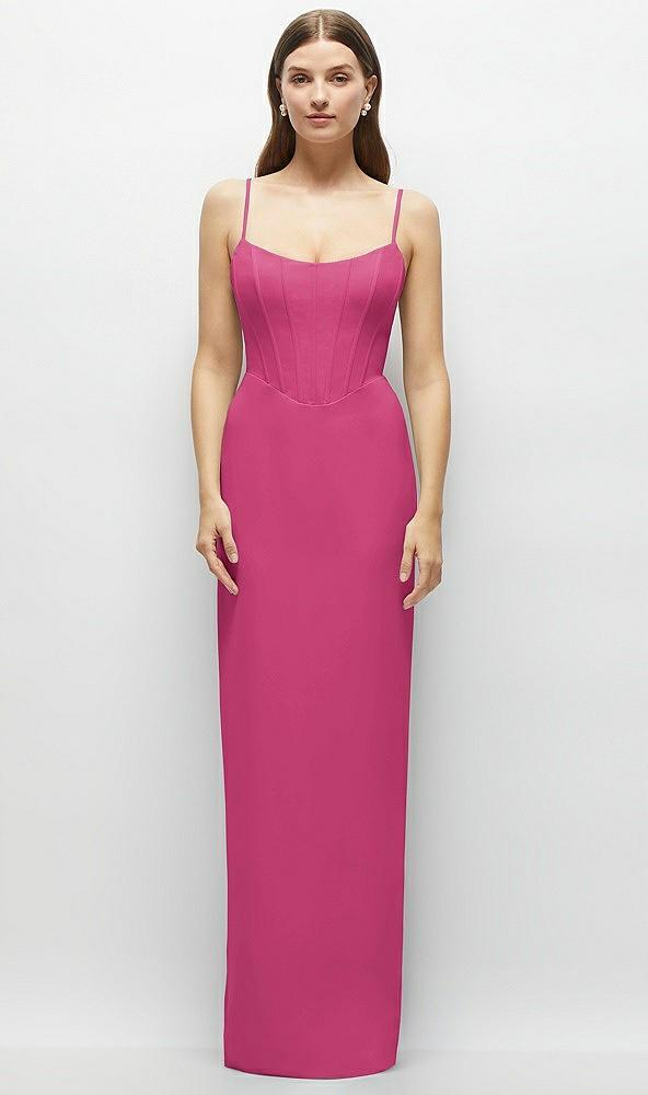 corset-style crepe column maxi dress with adjustable straps