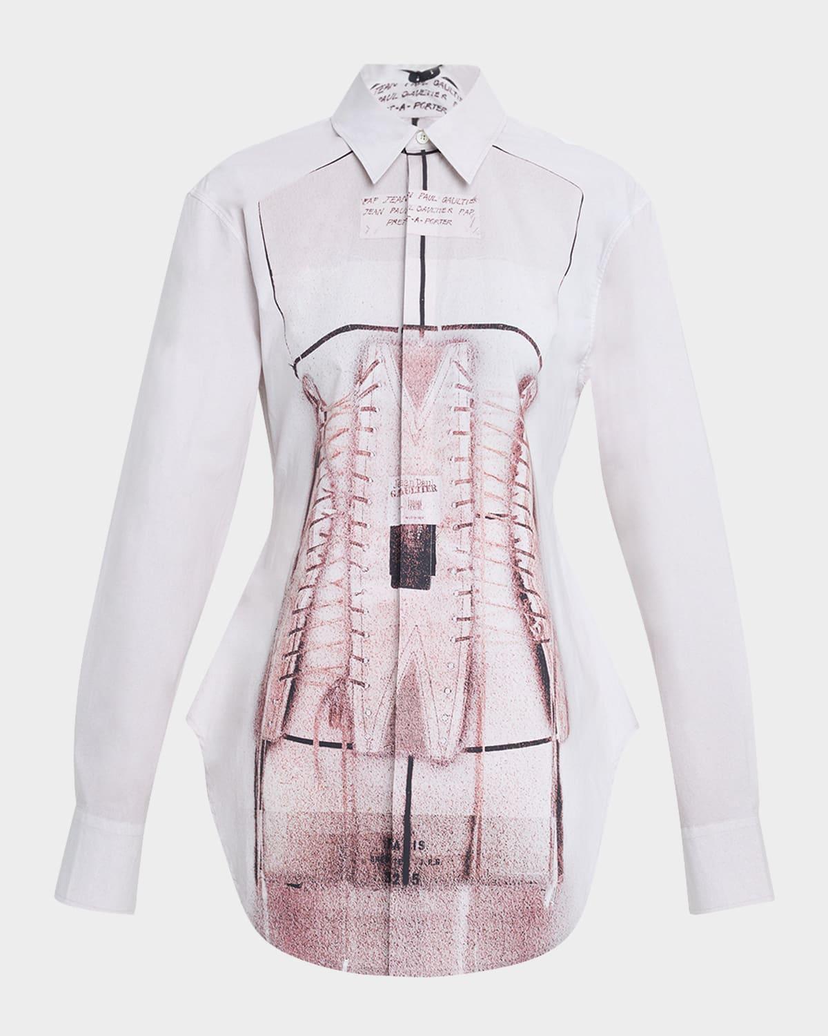 corset trompe l'oeil print button-down shirt