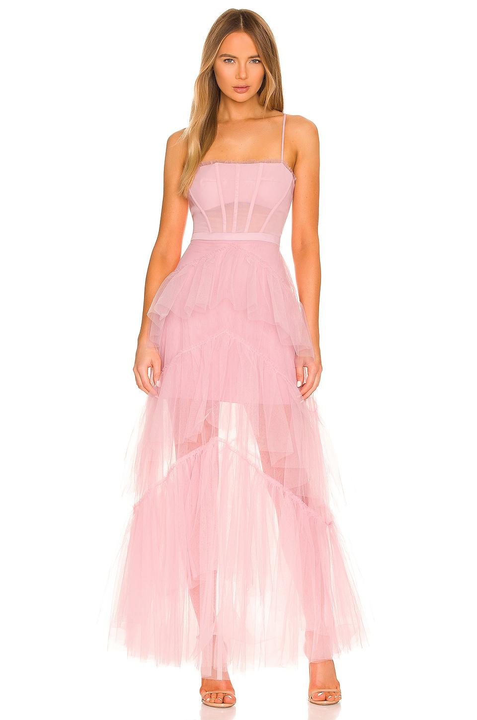corset tulle gown in pink tint