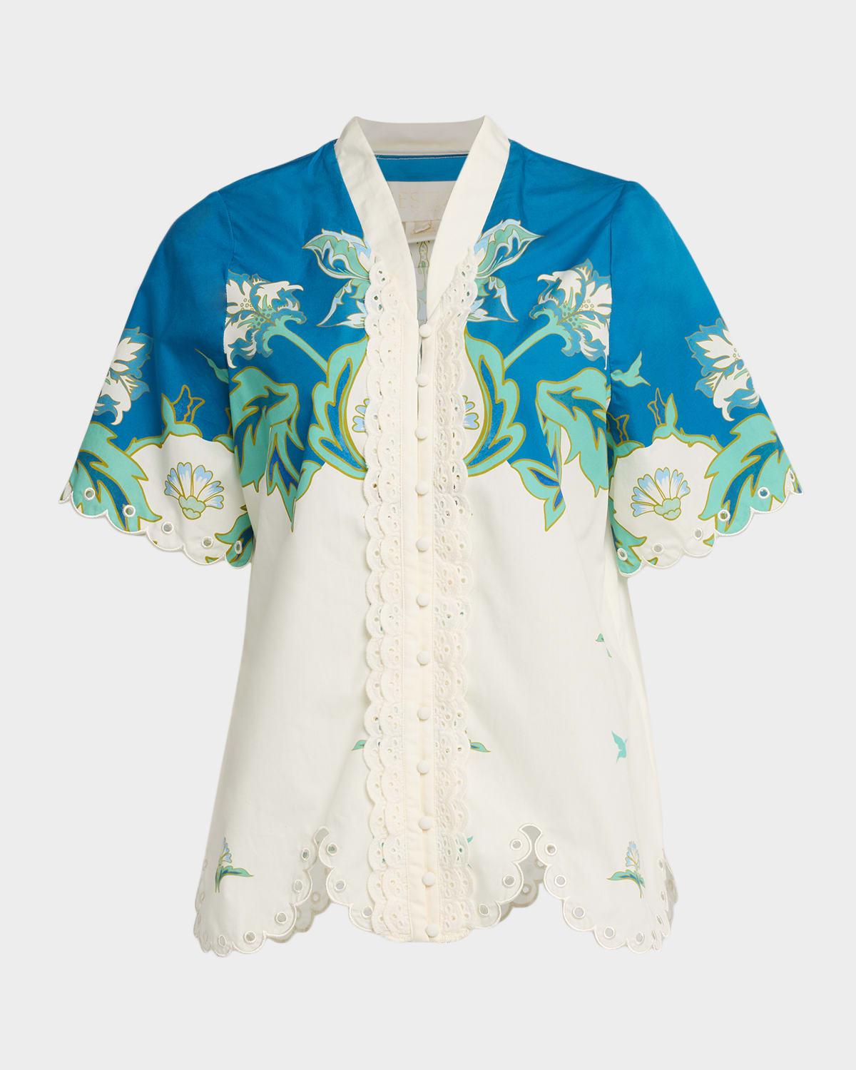 cortez scalloped floral-print cotton shirt