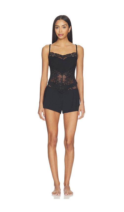 cosabella carmela cami & boxer pajama set in black.