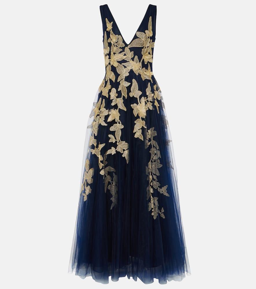 costarellos arcangela appliqué tulle gown