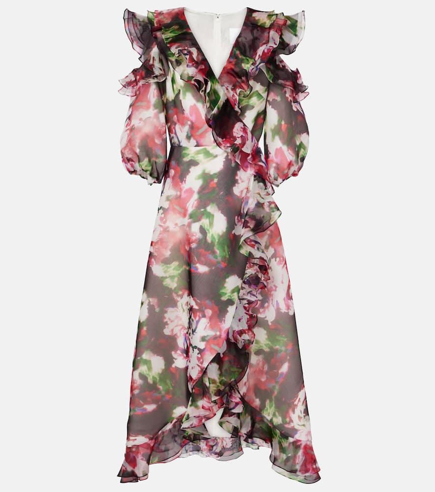 costarellos aria ruffled silk organza maxi dress