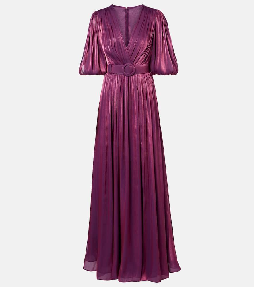 costarellos brennie belted georgette gown
