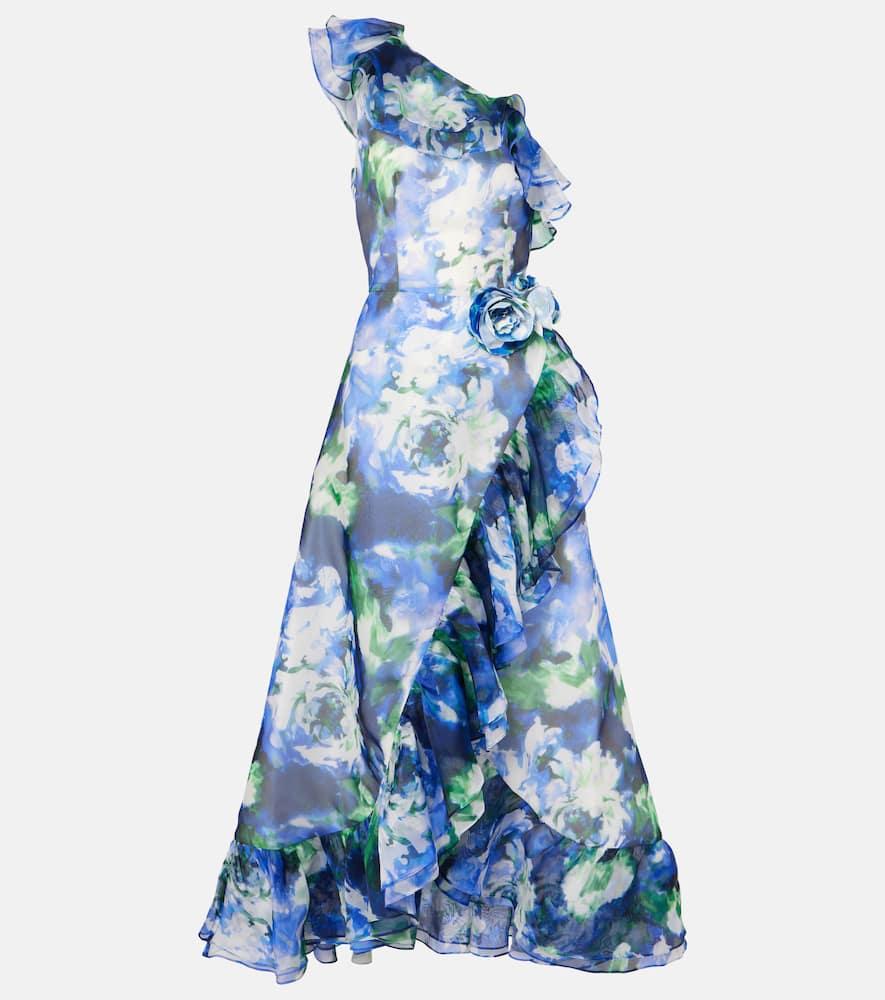 costarellos carmea floral silk organza maxi dress