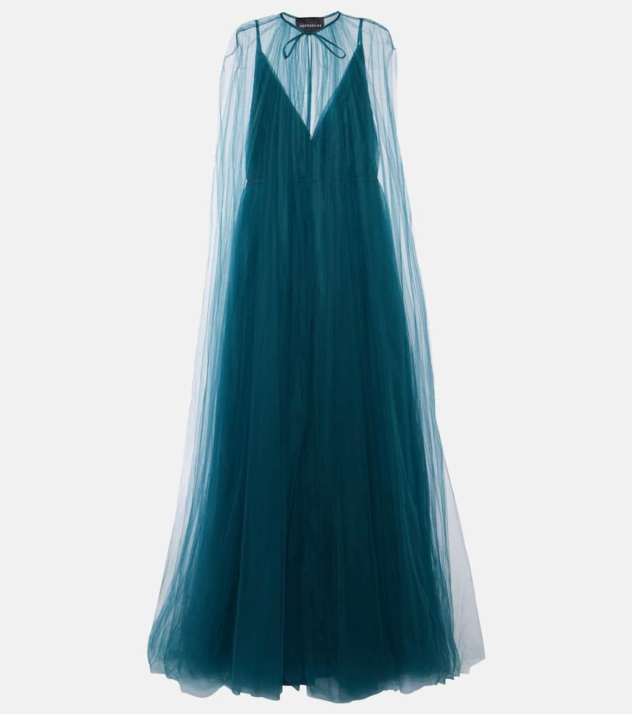 costarellos cassandra caped tulle gown