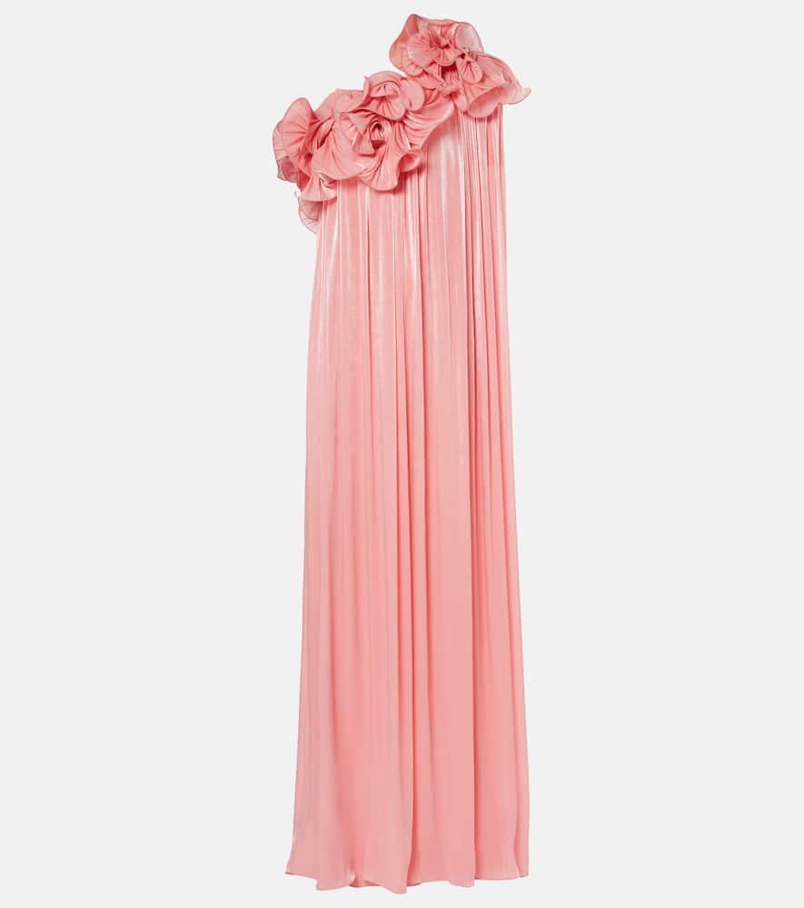 costarellos charmain plissé georgette gown