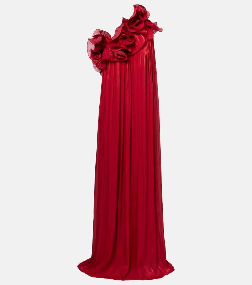 costarellos charmain ruffled georgette lamé gown