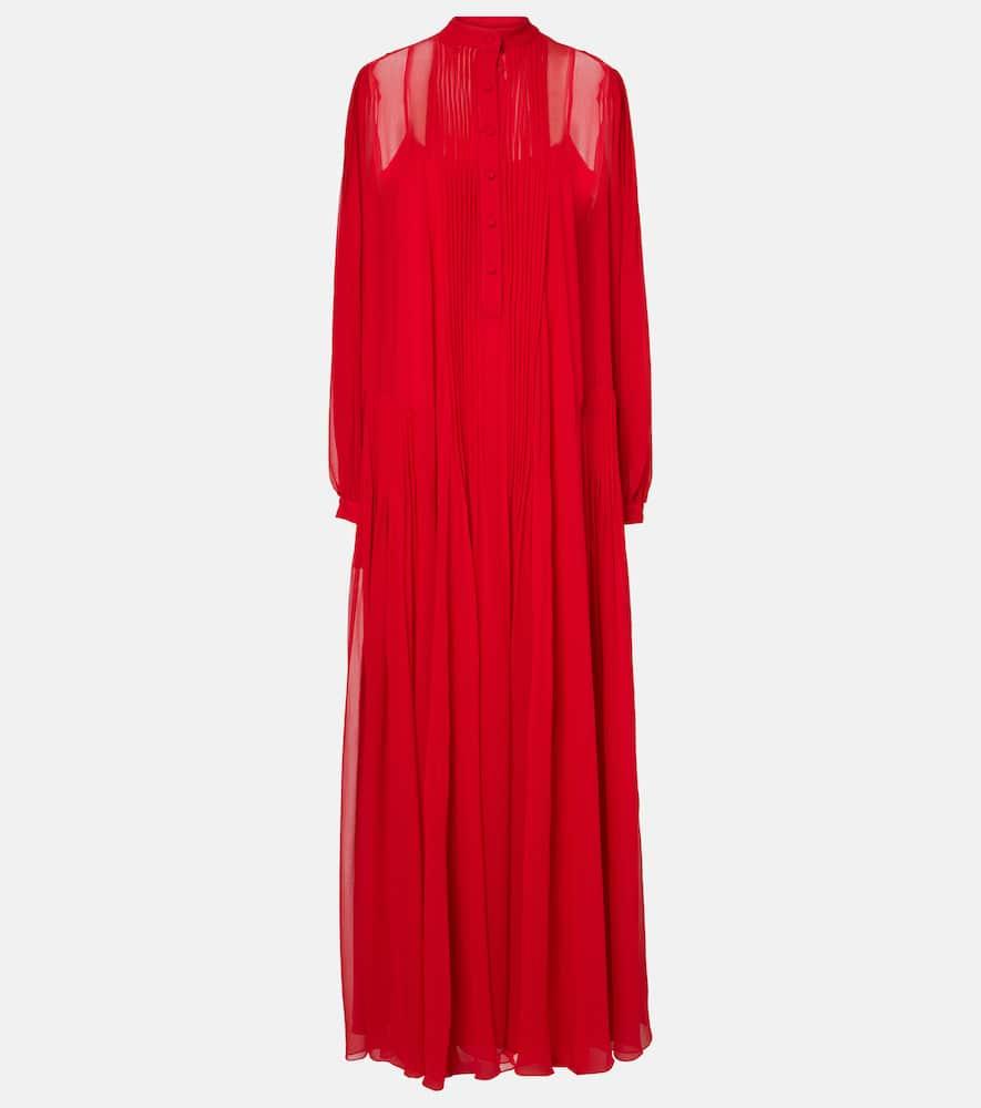 costarellos clarinda pleated silk georgette maxi dress