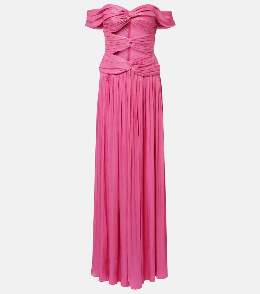 costarellos cutout lurex georgette gown