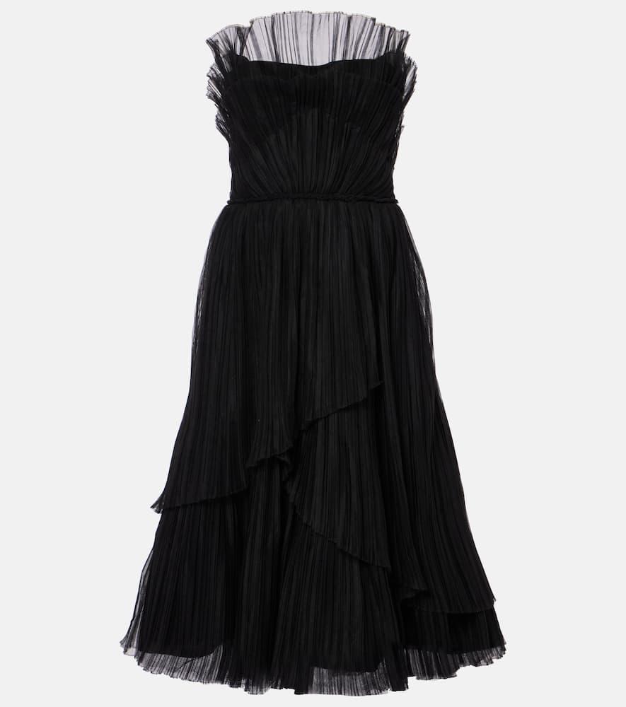 costarellos dorea plissé tiered cocktail dress