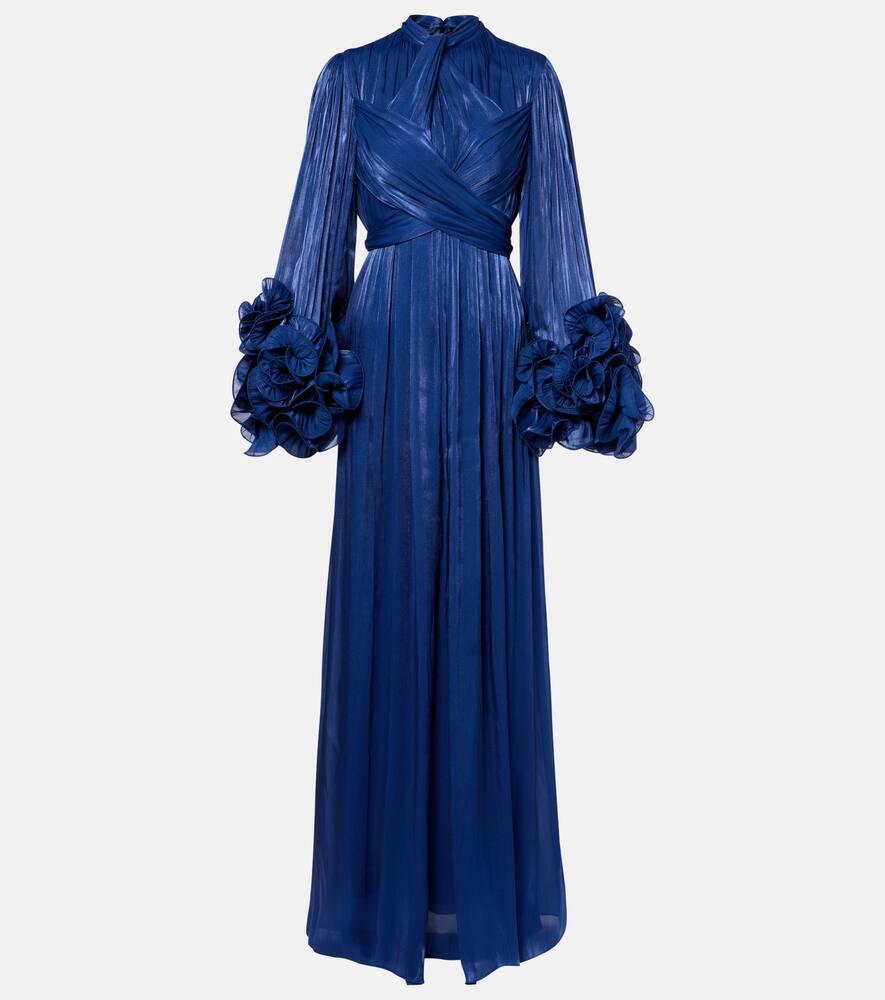 costarellos draped ruffled gown