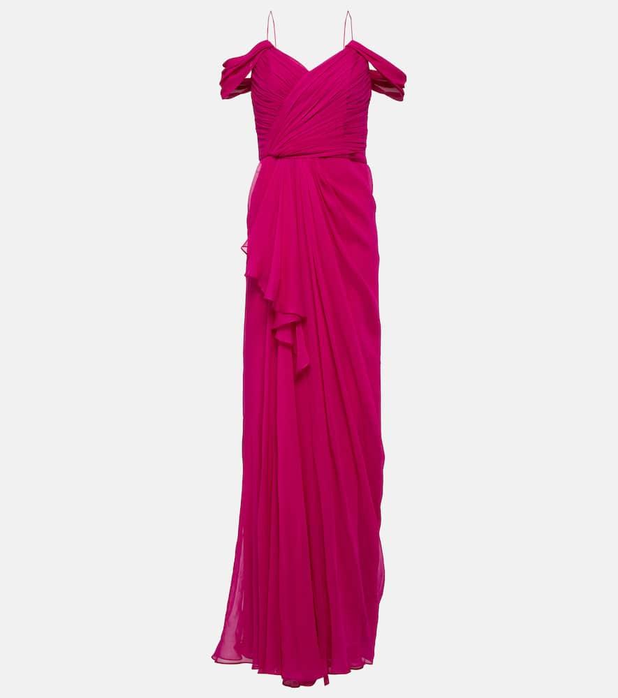 costarellos draped silk gown
