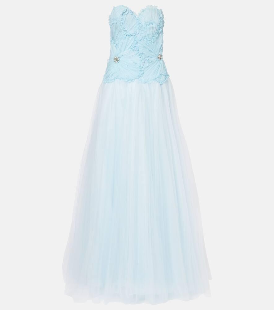 costarellos edra floral strapless tulle gown