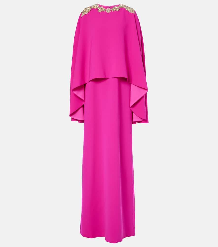 costarellos elin embellished caped crêpe gown