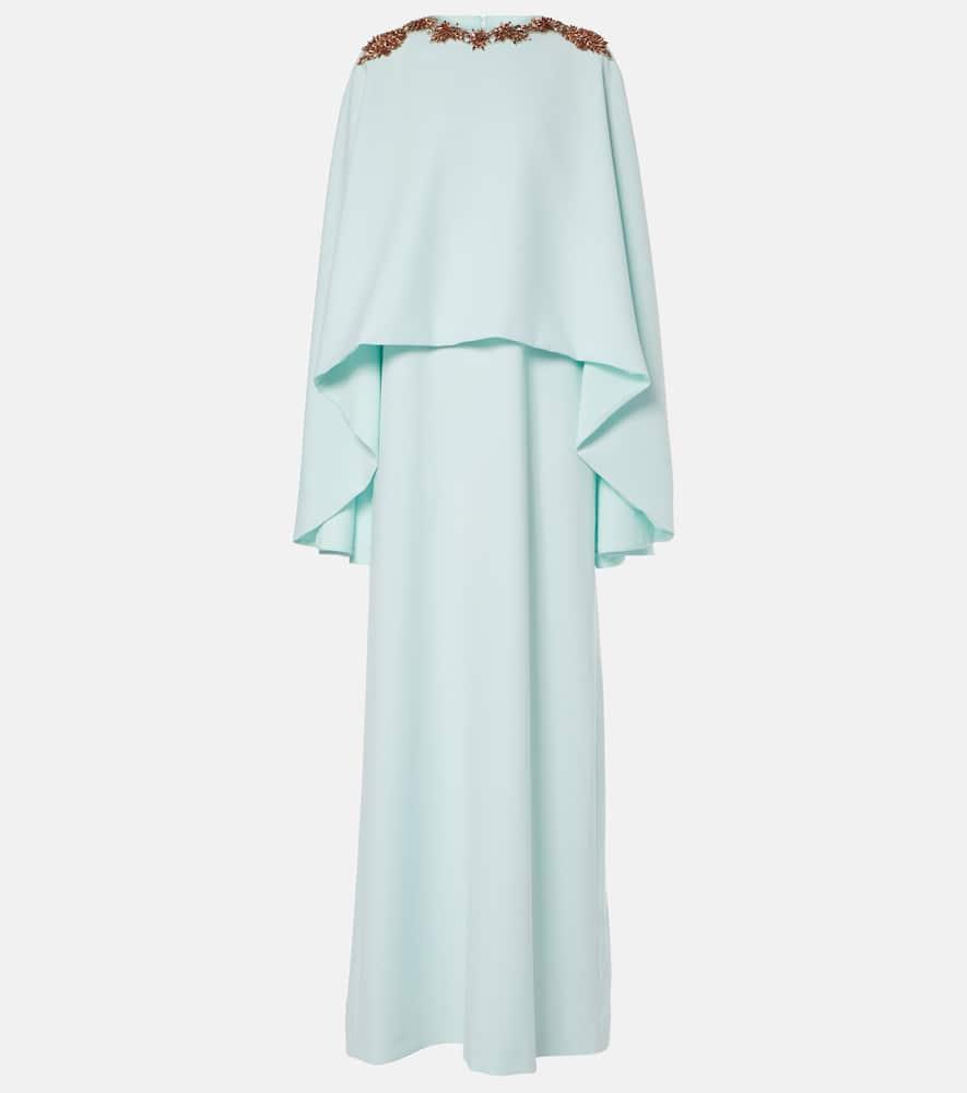 costarellos elin embellished caped crêpe gown