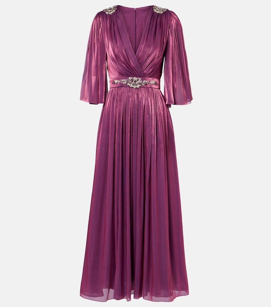 costarellos embellished lurex georgette gown