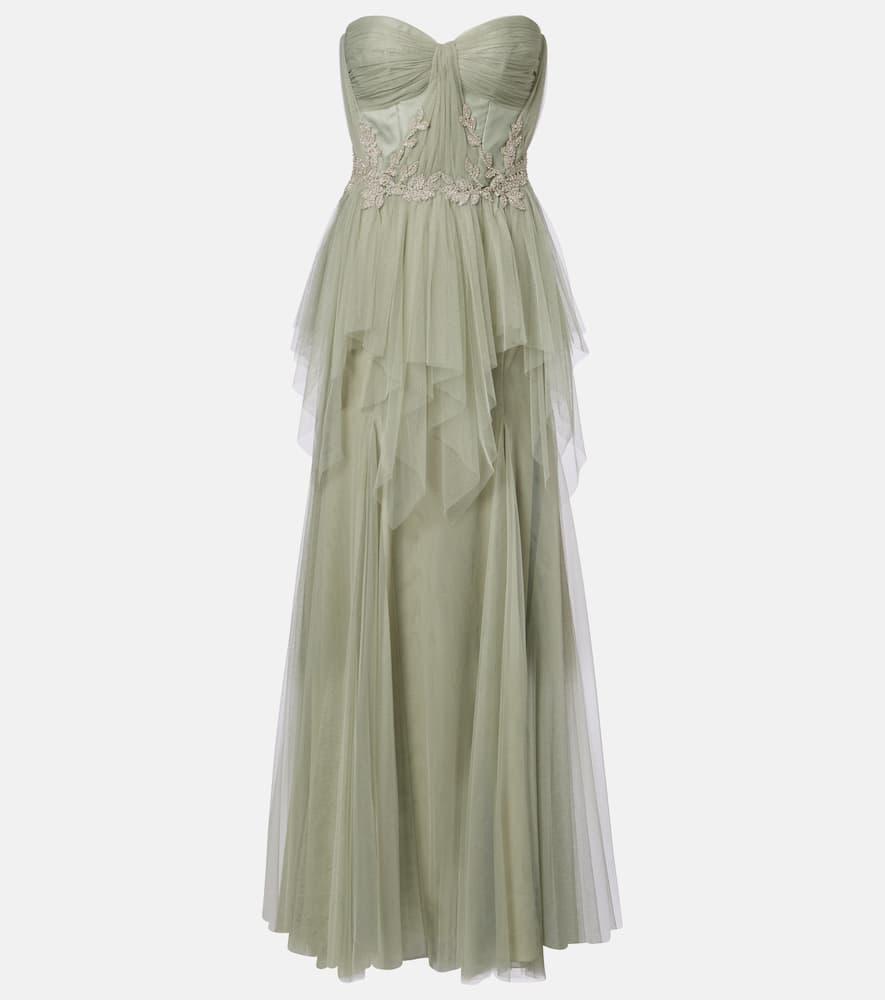costarellos embellished tulle corset gown