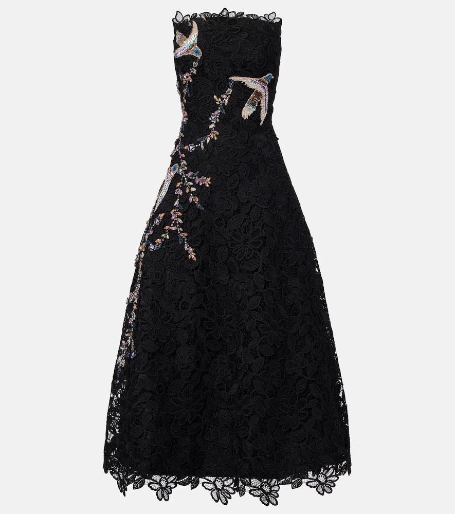 costarellos embroidered lace midi dress
