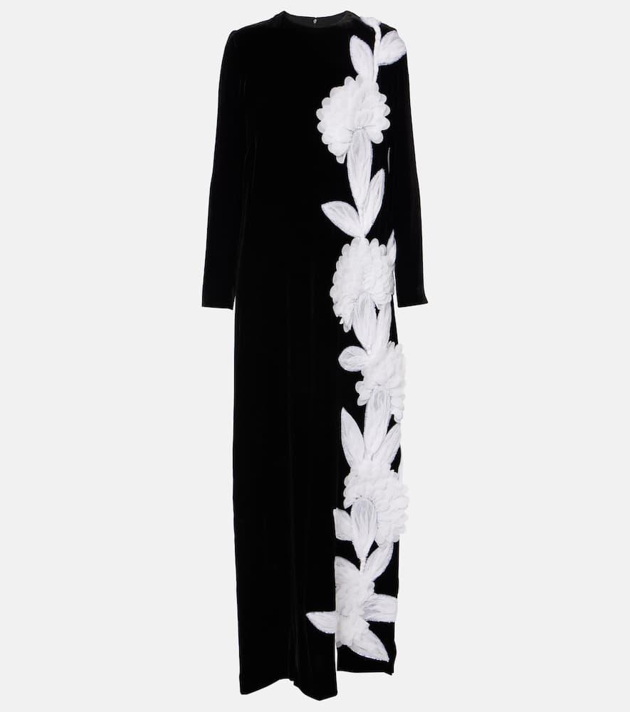 costarellos floral appliqué crêpe gown