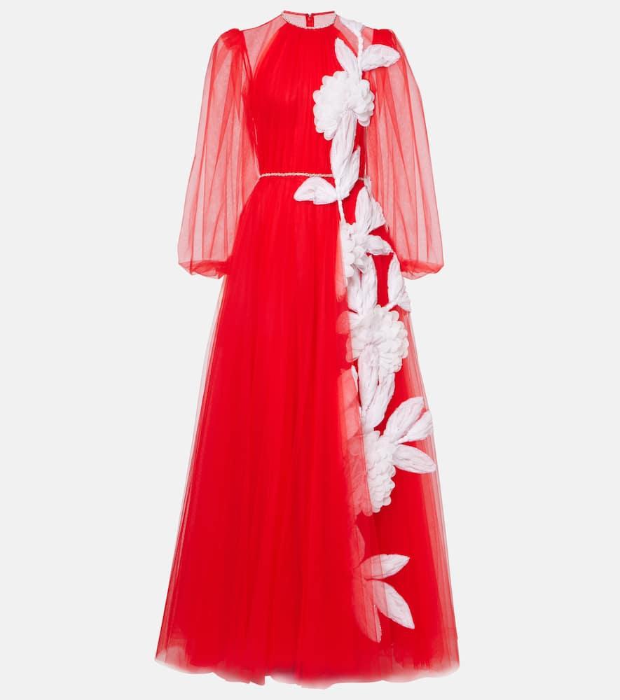 costarellos floral appliqué tulle gown