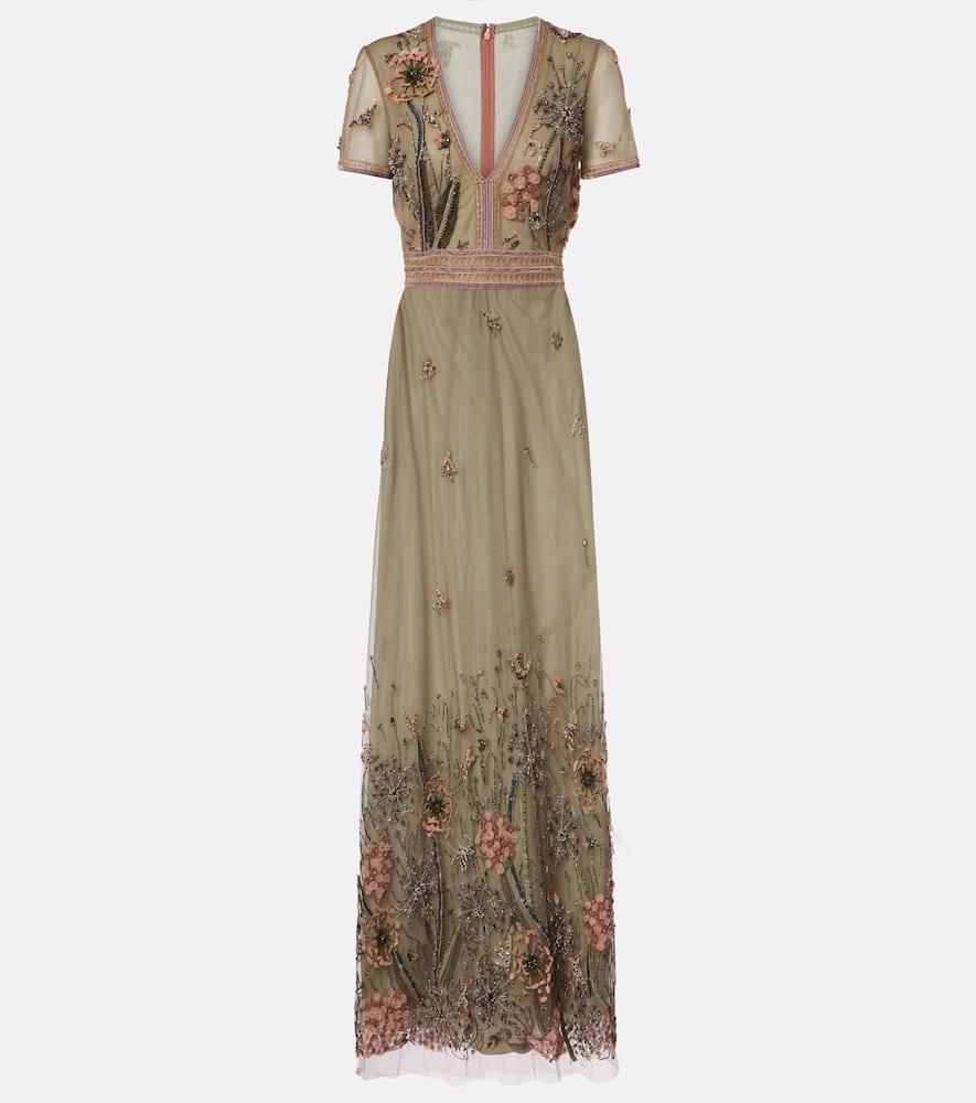 costarellos floral embellished gown