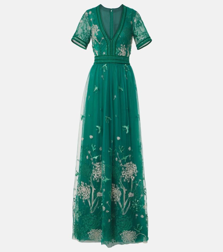 costarellos floral embroidered gown