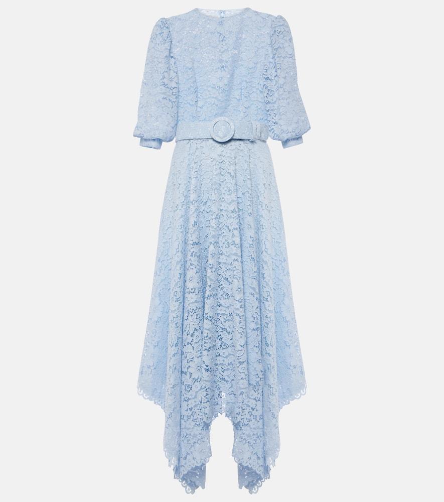 costarellos floral lace asymmetric midi dress