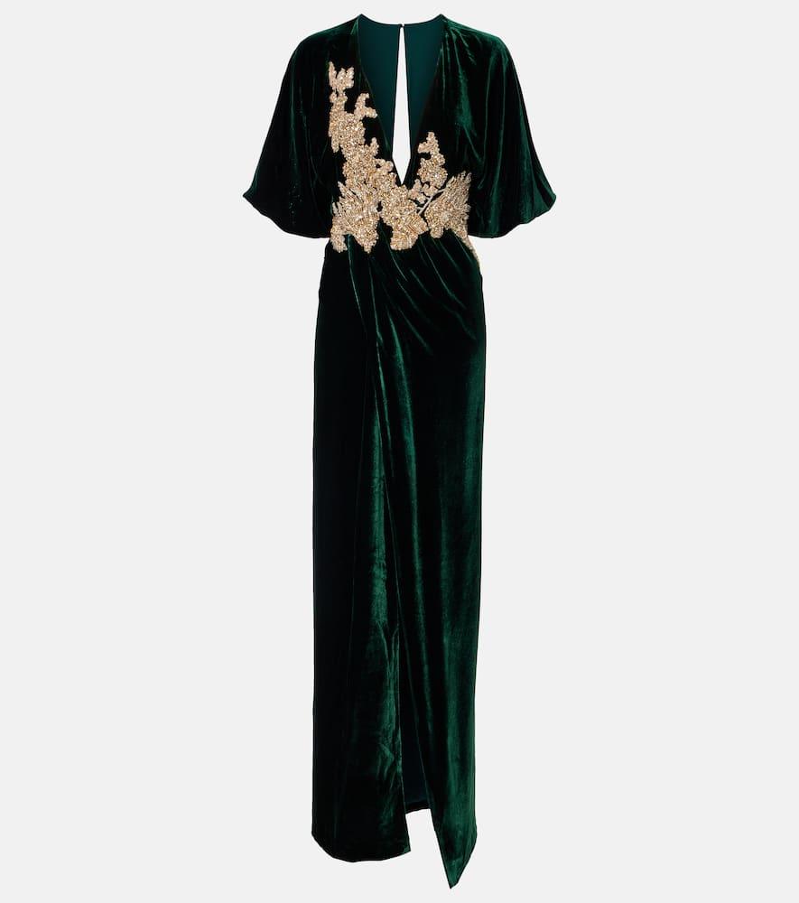 costarellos floral velvet maxi dress