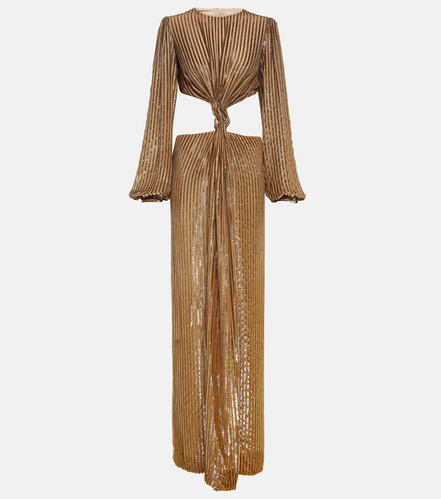 costarellos galena striped cutout fil coupé gown