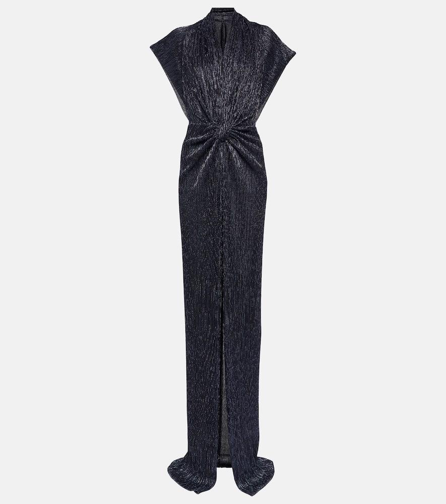 costarellos gathered metallic plissé gown