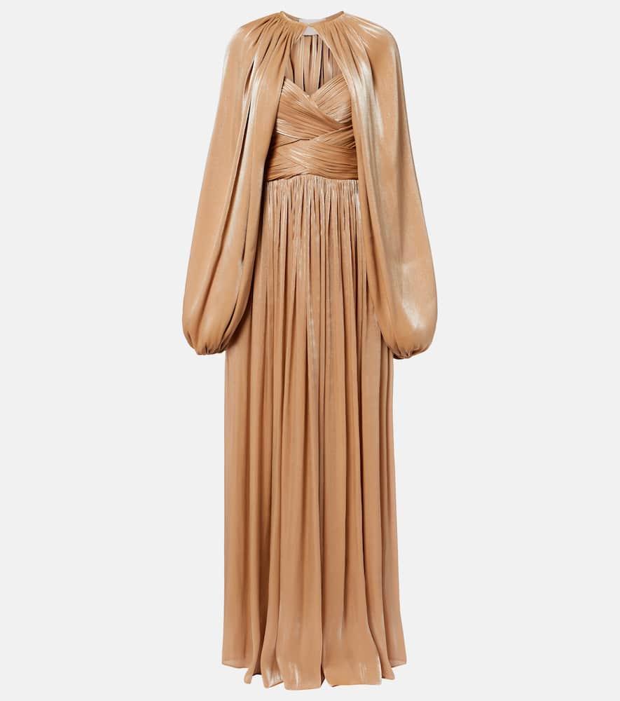 costarellos gathered pleated gown