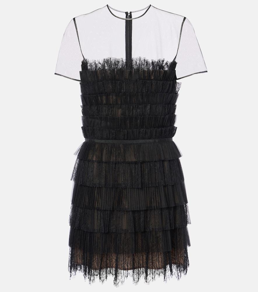 costarellos hayla tulle and chantilly lace minidress