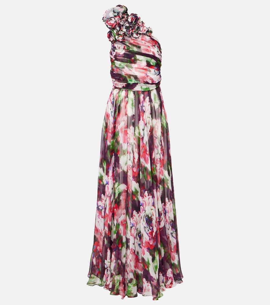 costarellos jera floral silk georgette gown